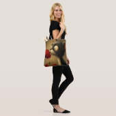 Tas, Zwarte & Witte Kat Rode Bloem Tote Bag (Op model)