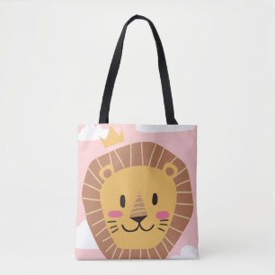 Tasje Cute Lion Kroon Roze Wolken Safari Tote Bag