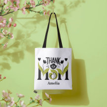 Tasje 'Dank je, mama' met bloemen en naam