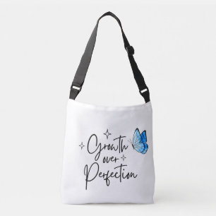 Tasje 'Groei boven perfectie blauwe vlinder' Crossbody Tas