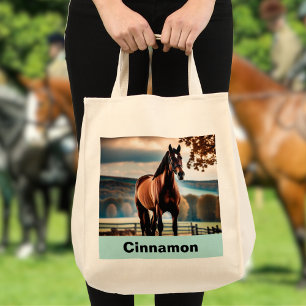 Tasje met aangepaste paardenfoto en naam tote bag