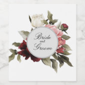 Tasje met boeket van pioenrozen in Bourgondië & Bl Wijn Etiket (Enkel label)