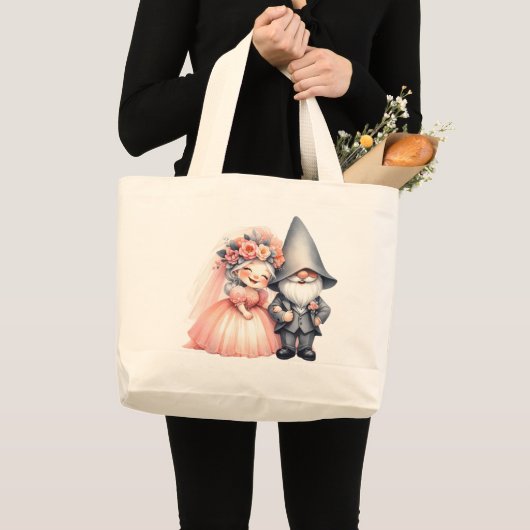 Tasje met fantasievolle tuinkabouter als huwelijks grote tote bag (Voorkant (product))