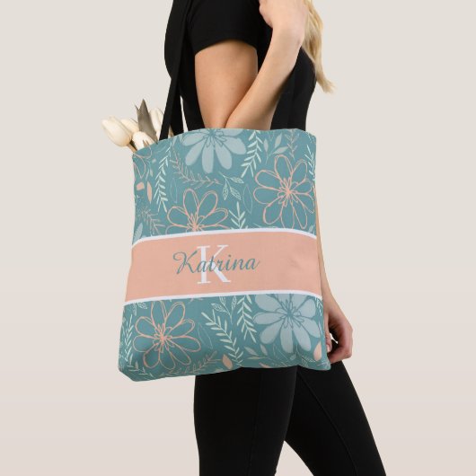 Tasje met geborduurde bloemen en monogram tote bag (Dichtbij)