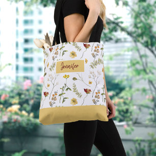 Tasje met gele en oranje wilde bloemen tote bag