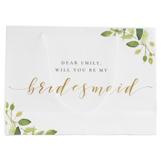 Tasje met groen en goud voor bruidsmeisje-aanzoekc (Achterkant)