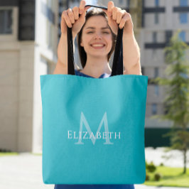 Tasje met moderne initiaal in Teal Monogram Naam Tote Bag