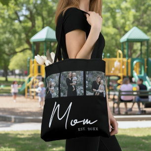 Tasje met moderne scriptfoto en tekst 'Mom Establi Tote Bag