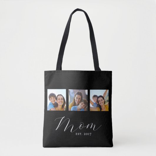Tasje met 'Mom Established Script Black 3 Photo' Tote Bag (Voorkant)