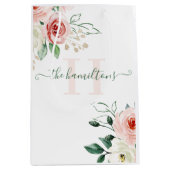 Tasje met monogram en foto waterverf roze roos cad (Voorkant)