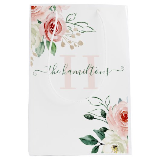 Tasje met monogram en waterverf roze roos foto (Voorkant)