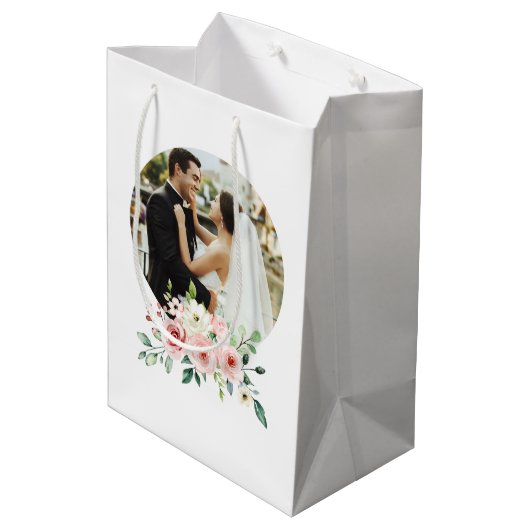 Tasje met monogram en waterverf roze roos foto (Achterkant Gekanteld)