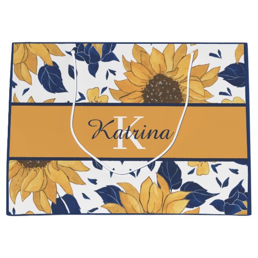 Tasje met monogram en zonnebloem als cadeau (Voorkant)