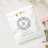 Tasje met monogram krans van papier als feestgunst bedankzakje (Gezegeld)