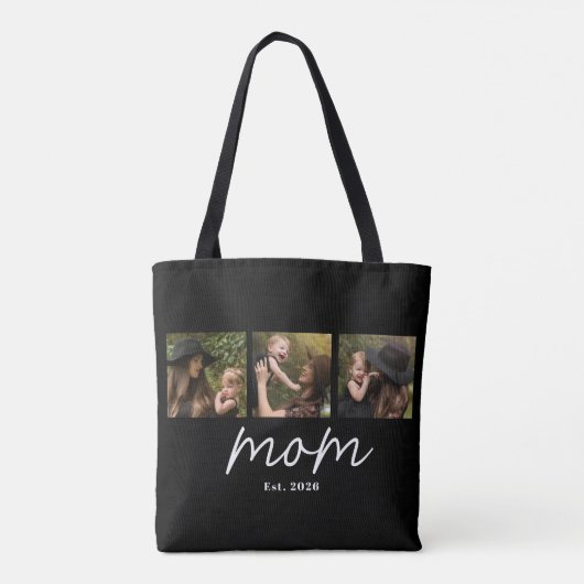 Tasje met tekst 'Mom Established Script Black 3 Ph Tote Bag (Achterkant)