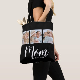 Tasje met tekst 'Mom Established Script Black 3 Ph Tote Bag