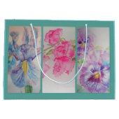 Tasje met waterverf bloemen in turquoise als cadea (Achterkant)