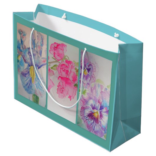 Tasje met waterverf bloemen turquoise cadeau (Achterkant Gekanteld)