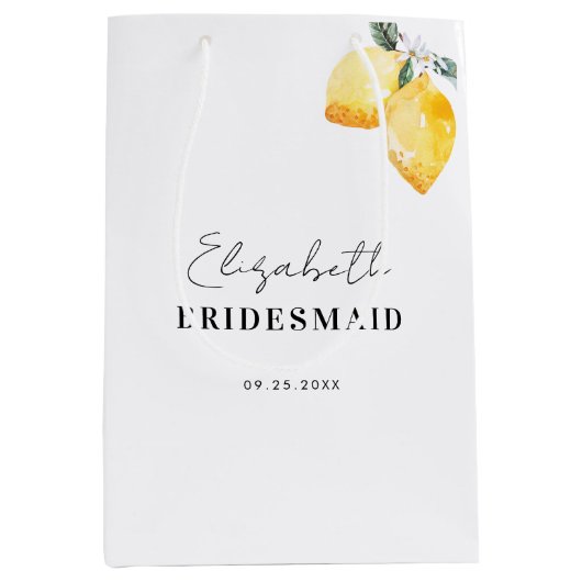 Tasje met waterverf citroenen en naam als bruidsme