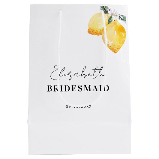 Tasje met waterverf citroenen en naam als bruidsme (Achterkant)