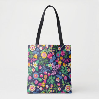 Tasje Met Zwarte Achtergrond Bloemendesign Tote Bag