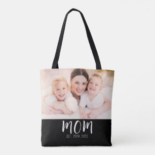 Tasje met zwarte foto en script 'Moeder opgericht' Tote Bag