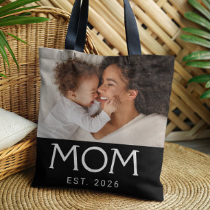 Tasje met zwarte foto en typografie 'Moeder opgeri Tote Bag