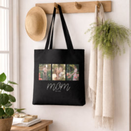 Tasje met zwarte script 'Mom Established' en 3 fot Tote Bag