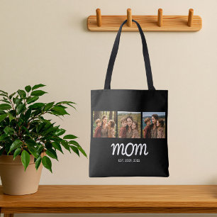 Tasje met zwarte script 'Mom Established' en 3 fot Tote Bag
