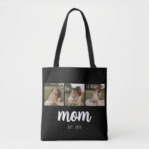 Tasje 'Moeder Opgericht Schrift Zwart 3 Foto's' Tote Bag