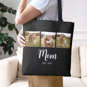 Tasje 'Mom Established Script Black 3 Foto' Tote Bag
