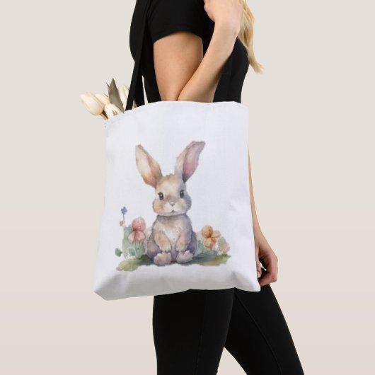 Tasje, Mooie Bloem Konijn Tote Bag (Dichtbij)