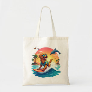 Tasje 🐶 Surf Dog Tropisch Avontuur Stijl Tote Bag