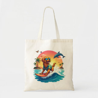 Tasje 🐶 Surf Dog Tropisch Avontuur Stijl Tote Bag