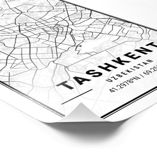 Tasjkent - Oezbekistan - Lichte Stadskaart Foto Afdruk (Hoek)