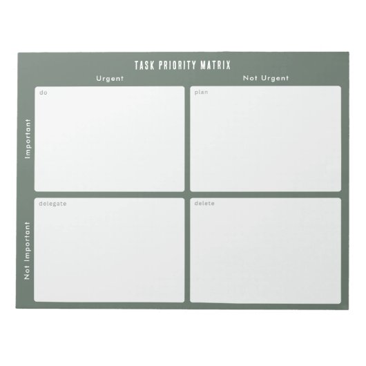 Task Priority and planner Matrix (Green) Notitieblok (Voorkant)