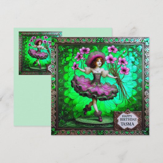 ~ TASMA ~ Gelukkige verjaardag ~ Bloemenmeisje ~ (Voorkant / Achterkant)