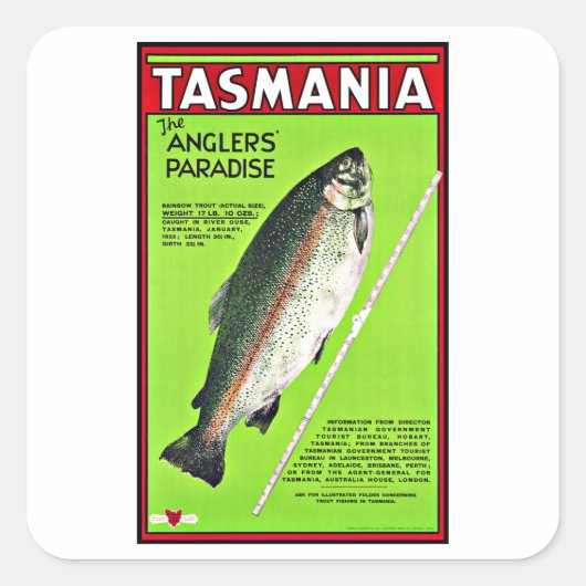 Tasmania Australia Anglers Paradise Vist Vierkante Sticker (Voorkant)