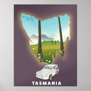 Tasmania illustreerde kaartreisposter. poster