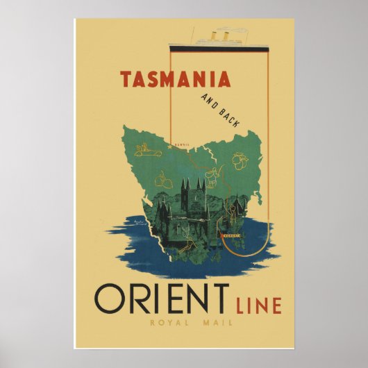 Tasmania Vintage Travel Poster (Voorkant)