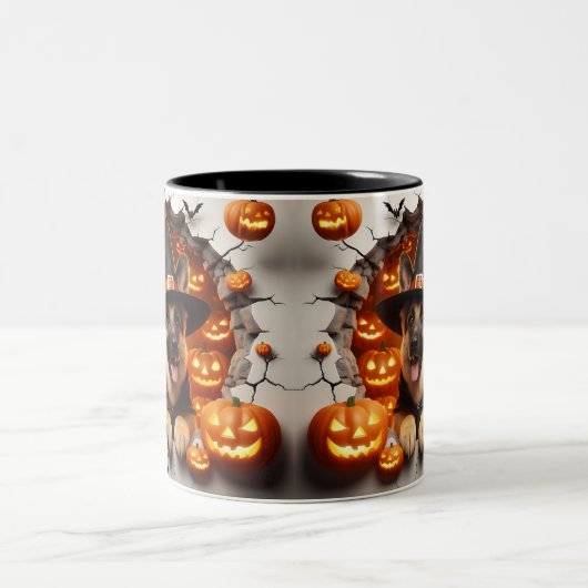 Tasse 2 3D Halloween Dog al Halloween Tweekleurige Koffiemok (Center)