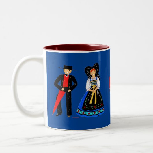 Tasse 2 Kleuren KleurenCostume d'Alsace, Fr Tweekleurige Koffiemok (Links)