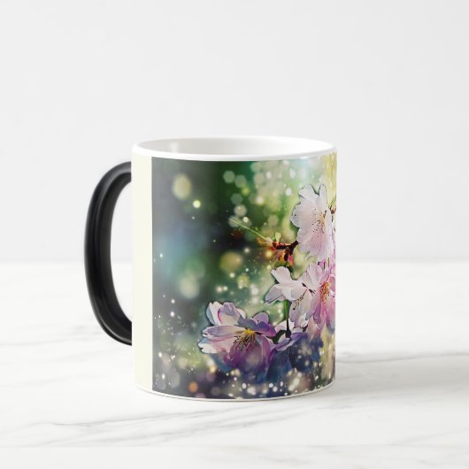 Tasse. Blumen, Apfelblüten, Kirschblüten Magische Mok (Voorkant links)
