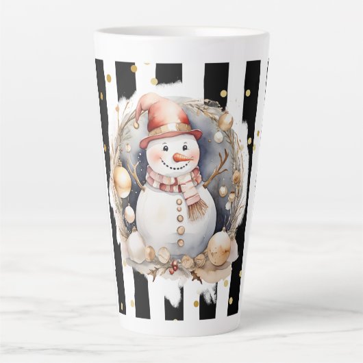 Tasse Latte Groß Snowman and Stripes Var02 Mok (Voorkant)