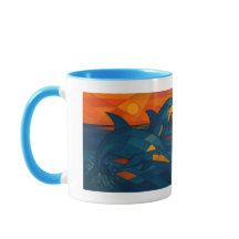 Tasse mit Delfinmotiv im kubistischen Stil