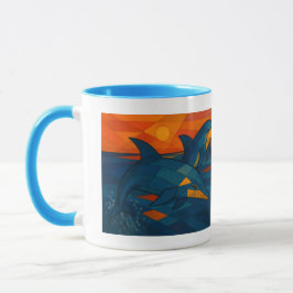 Tasse mit Delfinmotiv im kubistischen Stil  Mok