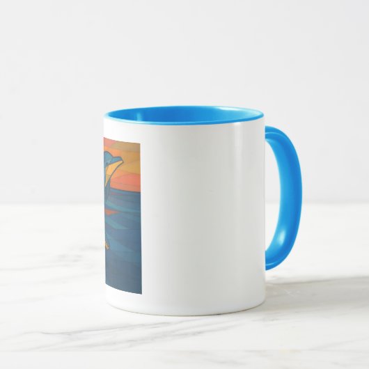 Tasse mit Delfinmotiv im kubistischen Stil Mok (Voorkant rechts)