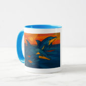 Tasse mit Delfinmotiv im kubistischen Stil Mok (Voorkant links)