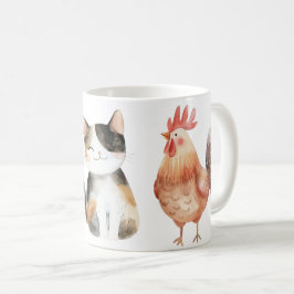 Tasse mit Hund, Katze und Huhn Koffiemok