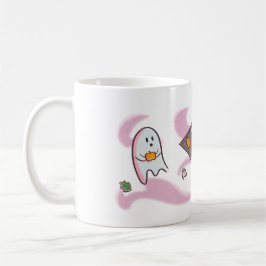 Tasse mit süßen Geistern die Kekse essen Koffiemok